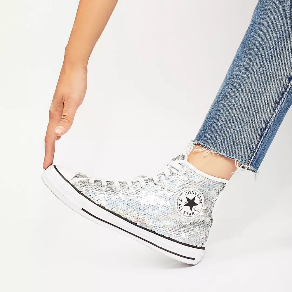 Paradise Party High Top Chucks - Size 8 Sequin Converse